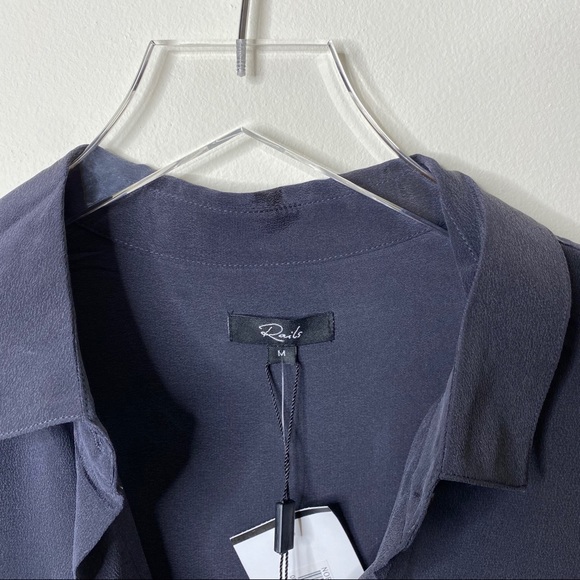 Rails 100% Silk Rhett Charcoal Pocket Blouse Top M - Picture 5 of 9